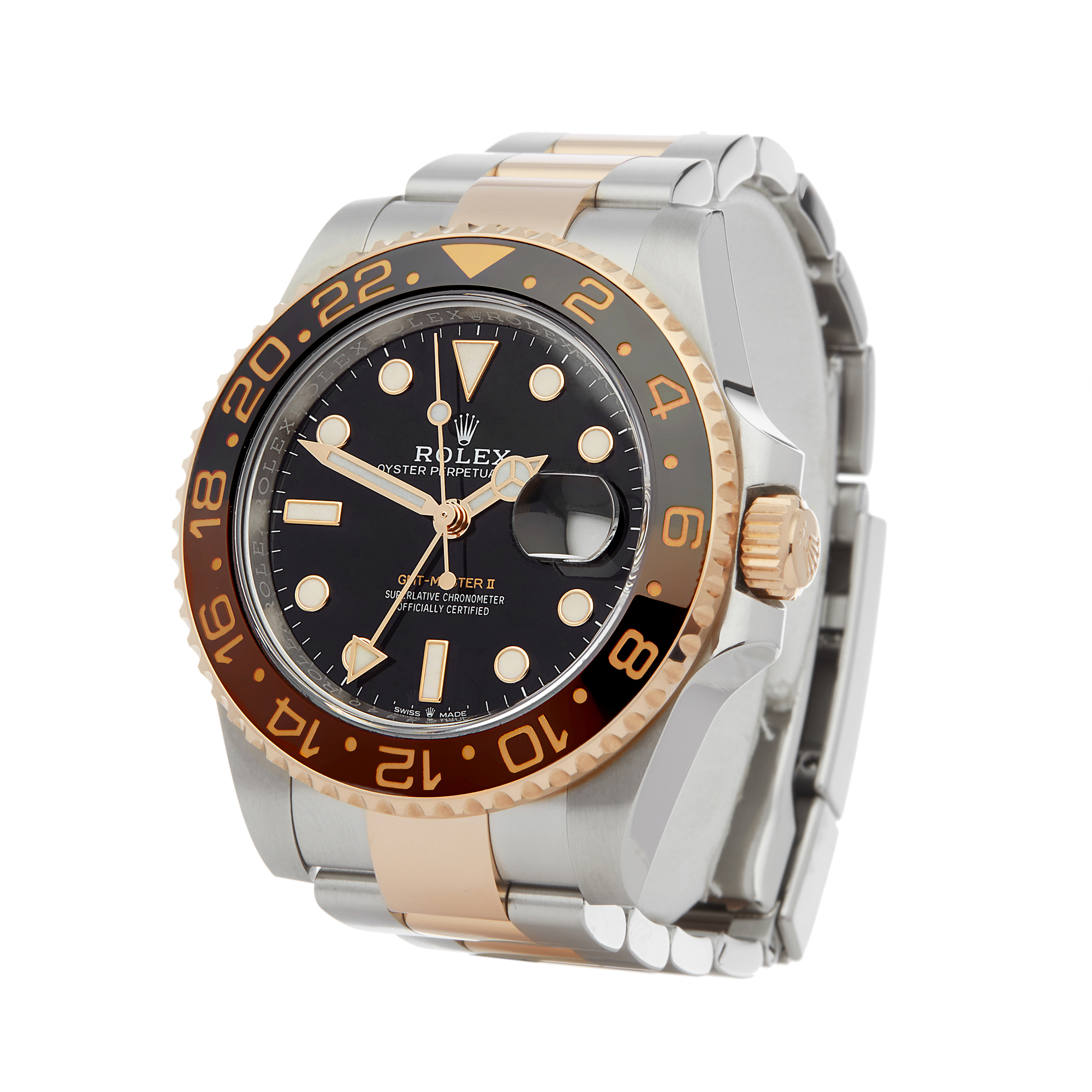 ROLEX GMT MASTER II ROOTBEER STAINLESS STEEL ROSE GOLD WATCH