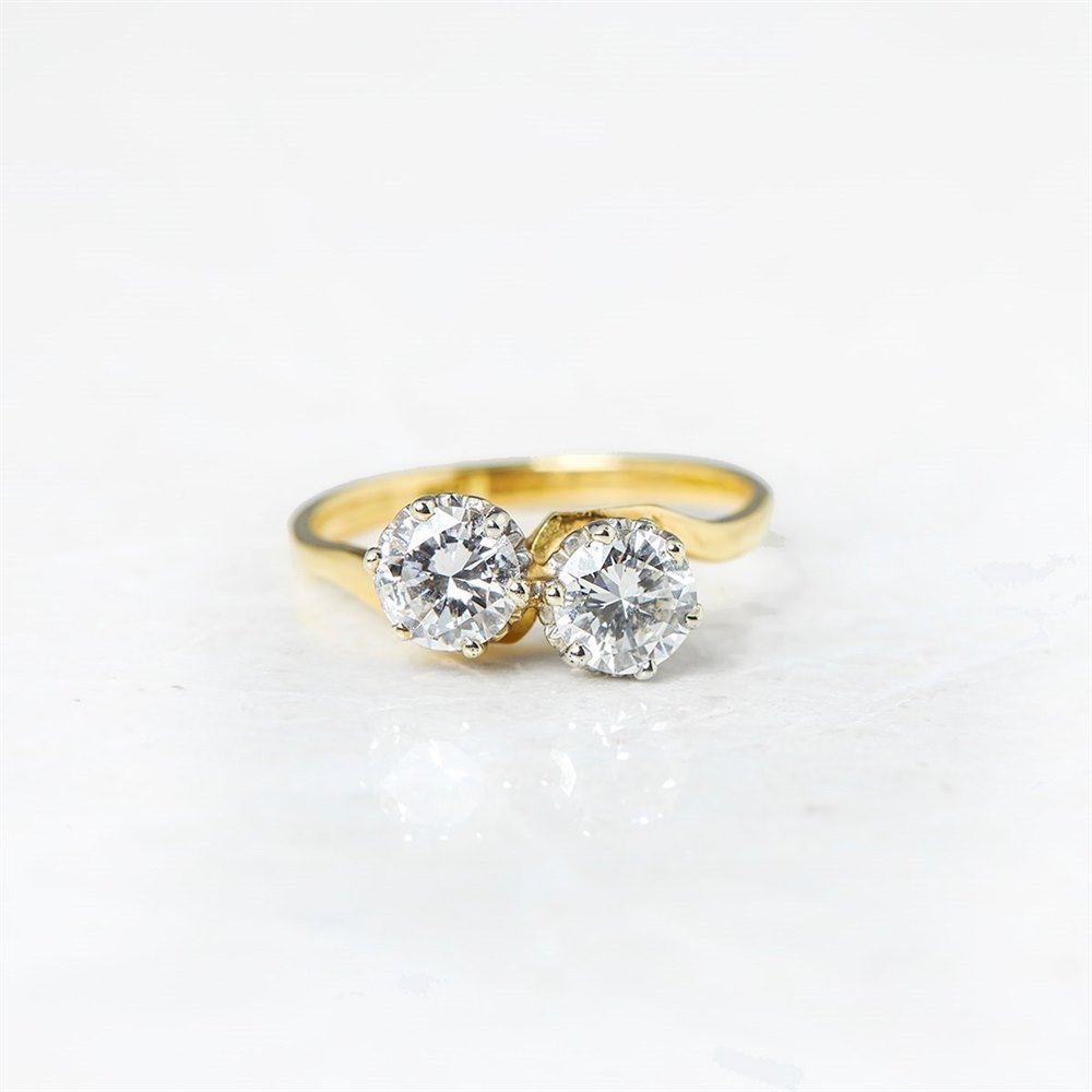 Diamond 18k Yellow & White Gold Round Brilliant Cut 1.20ct Diamond 2 Stone Ring
