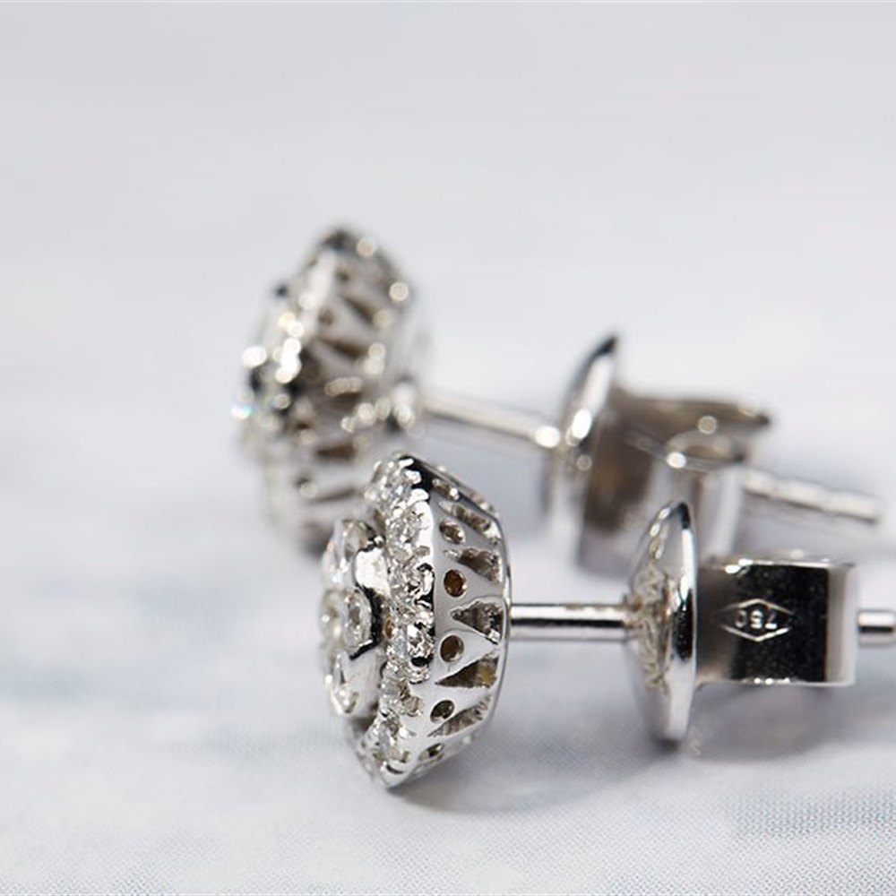 Mappin & Webb 18K White Gold 0.51cts Diamond Cluster Earrings