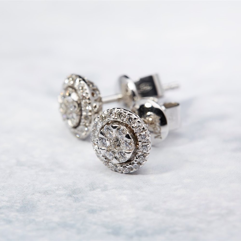 Mappin & Webb 18K White Gold 0.51cts Diamond Cluster Earrings