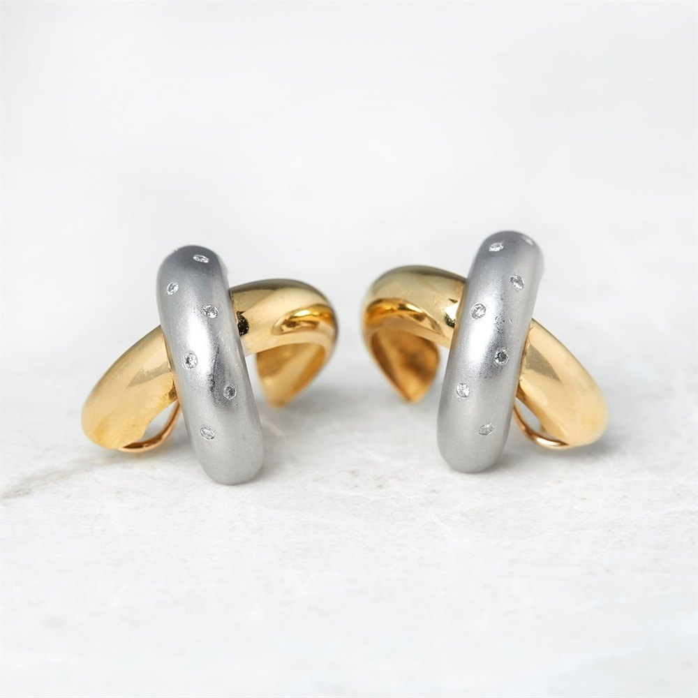 18k White & Yellow Gold, total weight 11.62 grams 18k White & Yellow Gold 0.20ct Diamond Crossover Earrings
