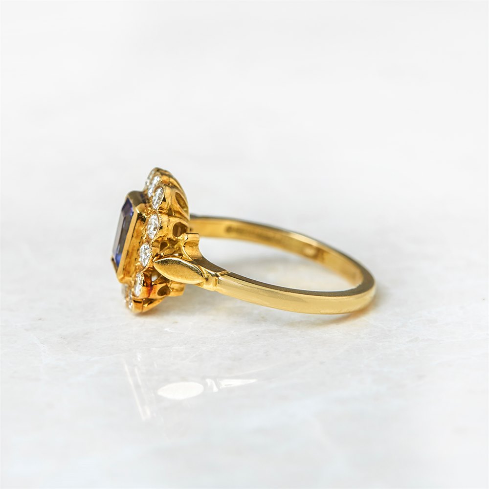 Tanzanite 18k Yellow Gold Emerald Cut Tanzanite & Diamond Ring