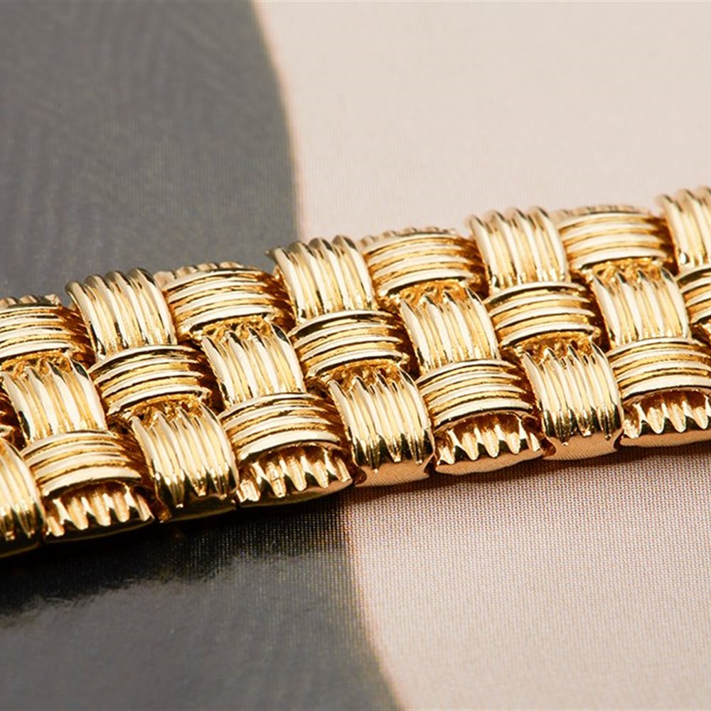 Roberto Coin 18K Woven Yellow Gold Bracelet with 18K White Gold Diamond Clasp