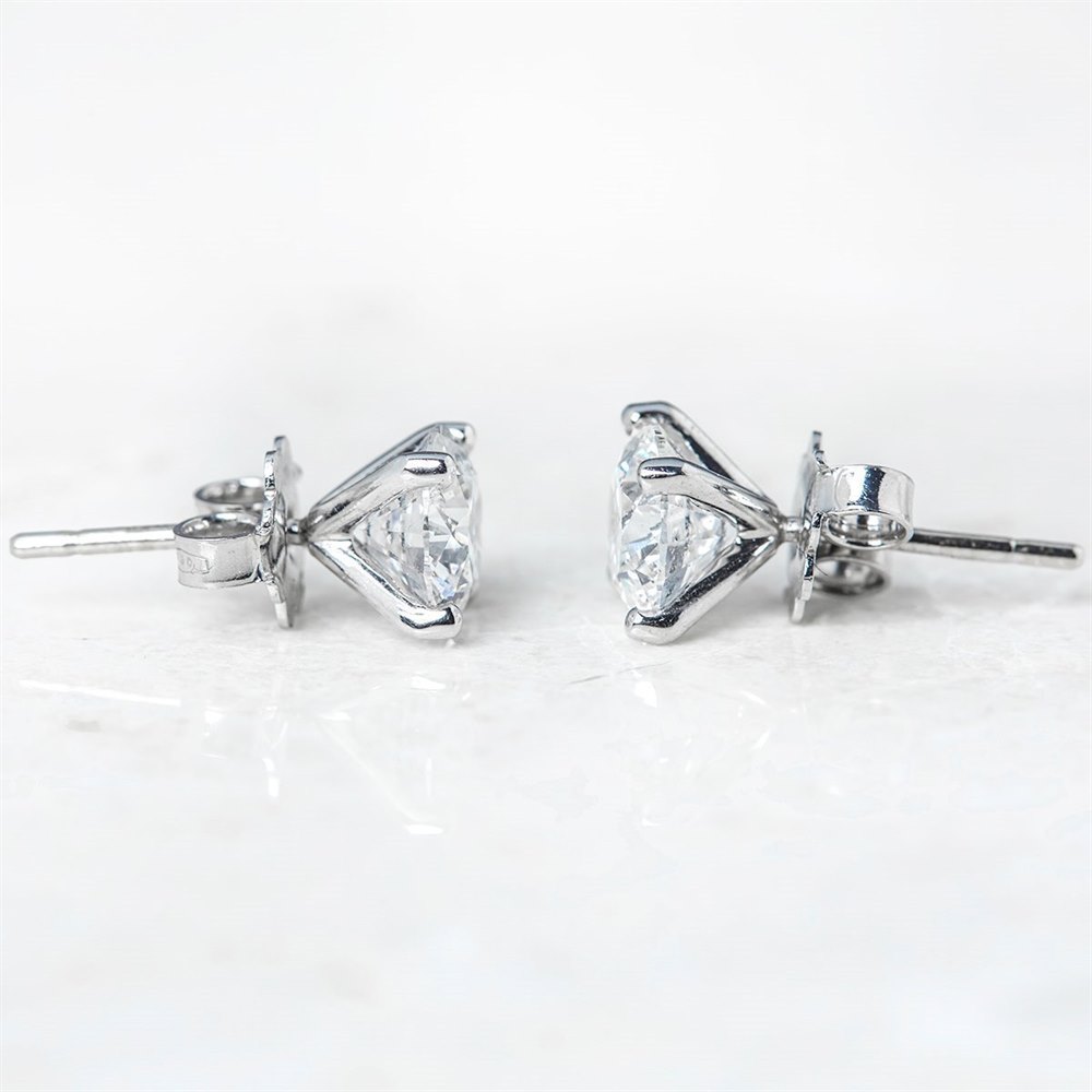 18k White Gold 18k White Gold Round Brilliant Cut 3.05ct Diamond Stud Earrings