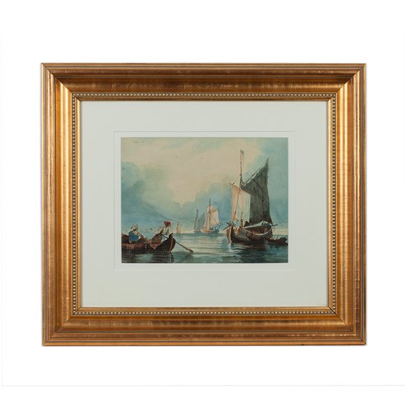 Original Watercolour Painting Dutch Seascape S. Inges 19Th C.
