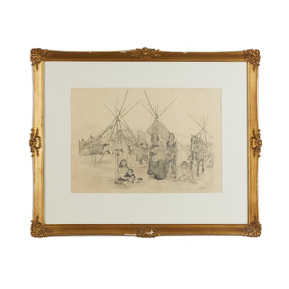 Campaign Drawing Of Native American Reservation 19Th/20Th C.