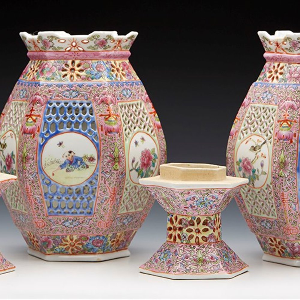 Vintage Pair Chinese Famille Rose Porcelain Lanterns 19 20th C Or1502058 Second Hand Art