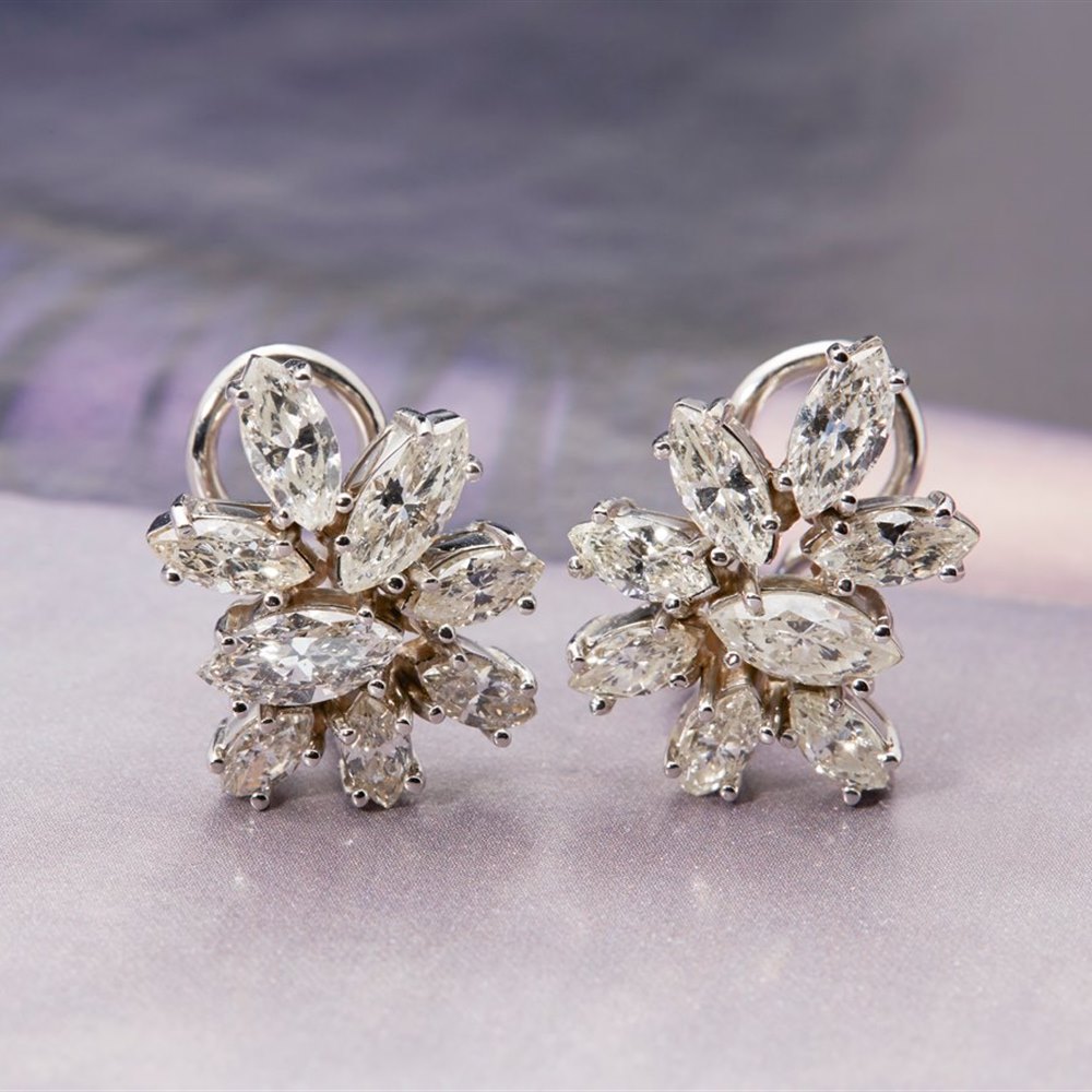 Platinum 1950's Vintage 3.50ct Marquise Cut Diamond Earrings J383 ...