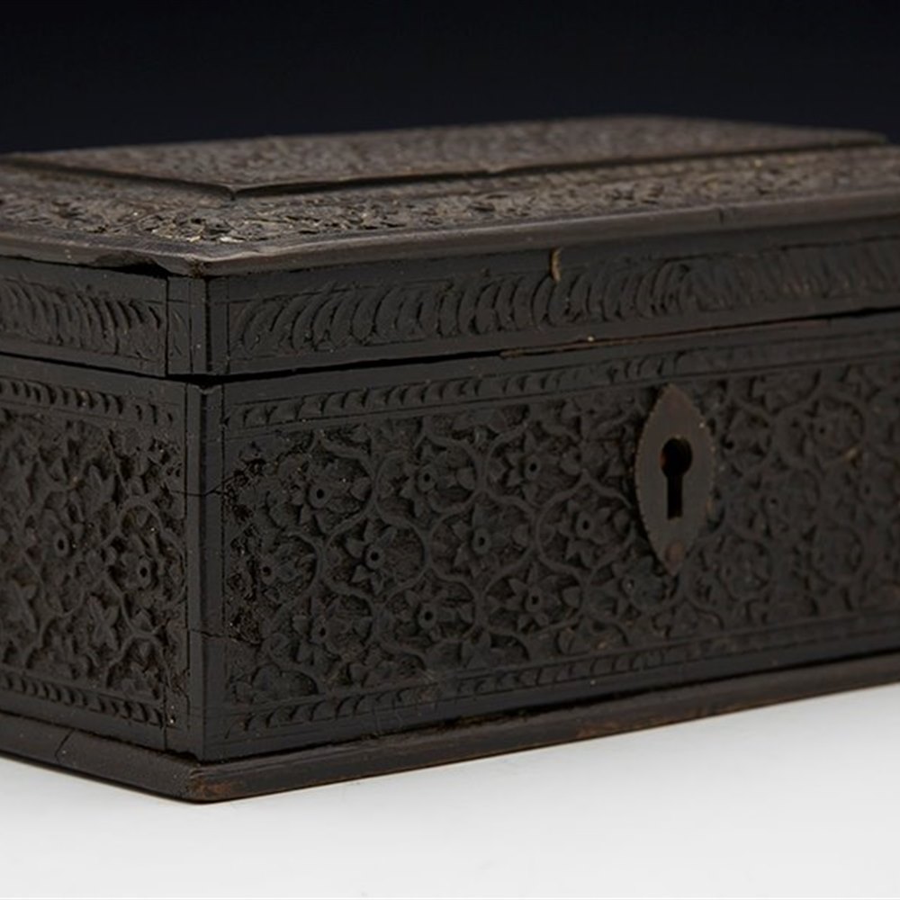 ANTIQUE CARVED INDIAN NAGINA WOODEN LIDDED BOX 19TH C ...