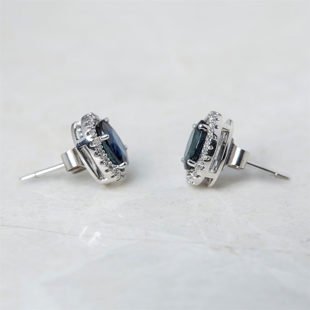 18k White Gold, total weight - 4.57 grams 18k White Gold Oval Cut 3.46ct Sapphire & 0.31ct Diamond Stud Earrings
