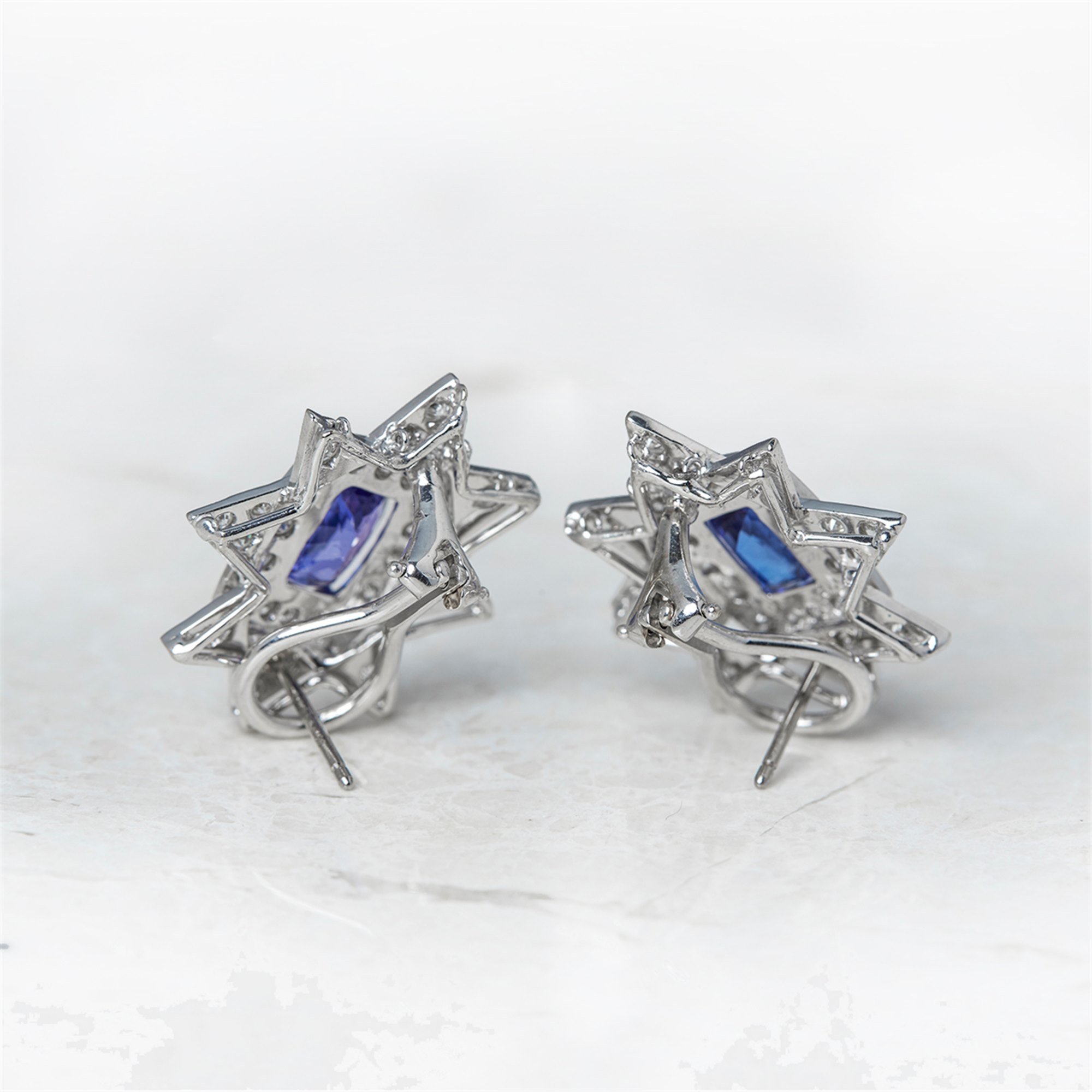 Diamond 18k White Gold Tanzanite & Diamond Star Design Earrings