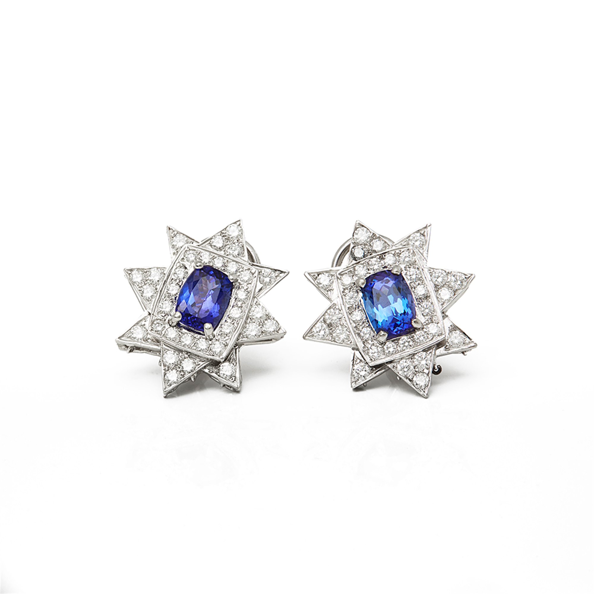 Diamond 18k White Gold Tanzanite & Diamond Star Design Earrings