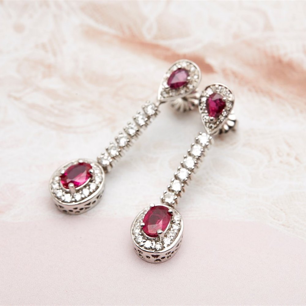 18k White Gold 18k White Gold 2.00ct Ruby and 1.28ct Diamond Drop Earrings