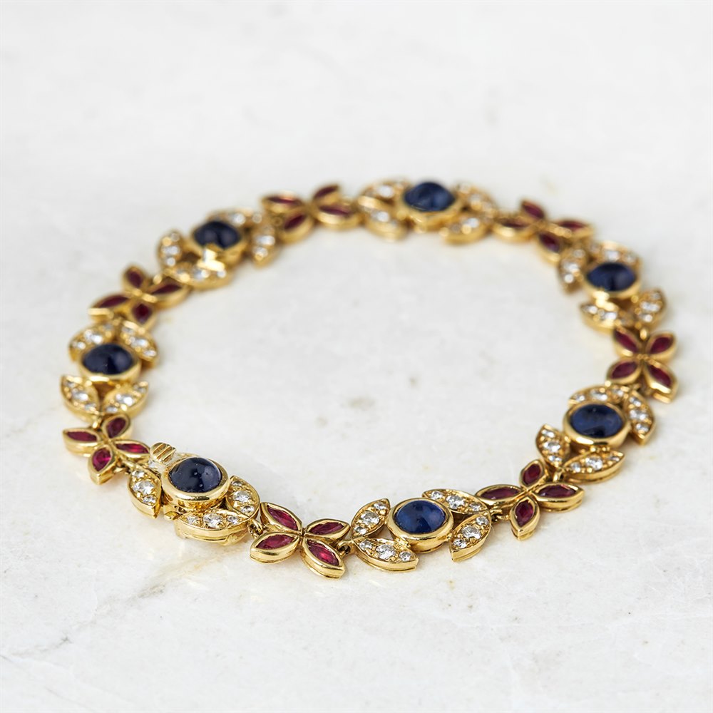 Fasoli 18k Yellow Gold Sapphire, Ruby & Diamond Bracelet