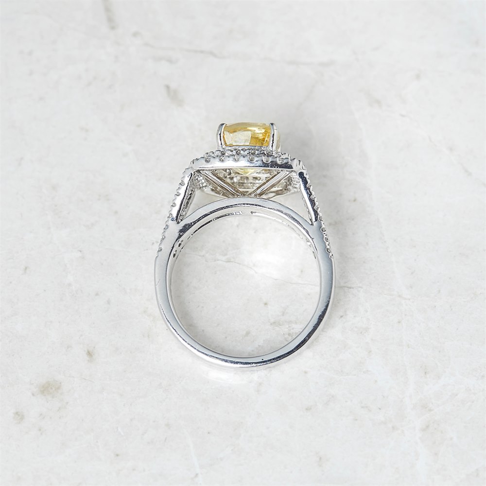 Sapphire Platinum Cushion Cut 3.56ct Yellow Sapphire & 0.85ct Diamond Ring