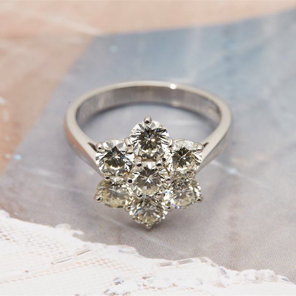 18k White Gold - total weight 6.02 grams 18k White Gold 2.80cts Diamond Flower Cluster Ring