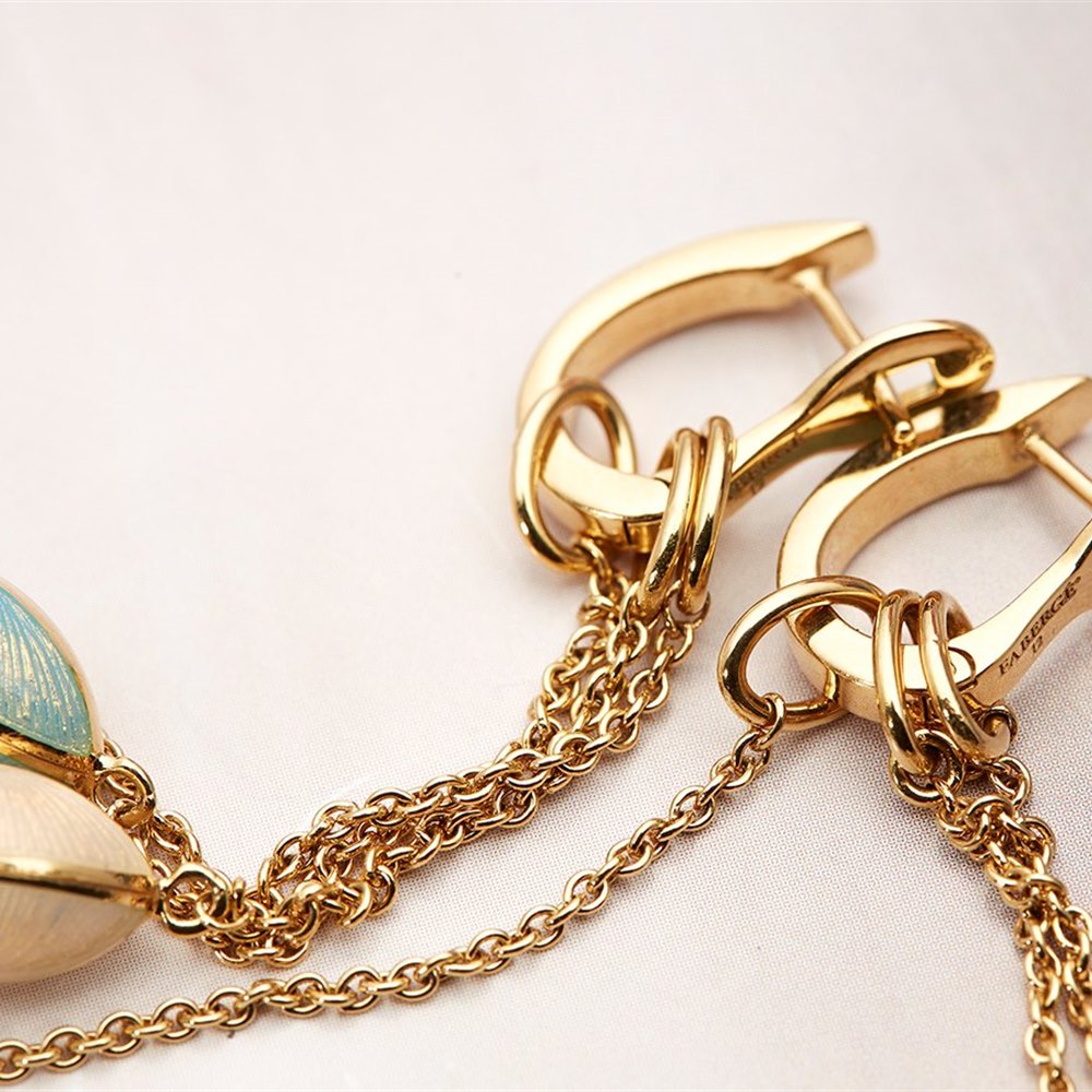 Fabergé 18k Yellow Gold Enamel Egg Drop Earrings