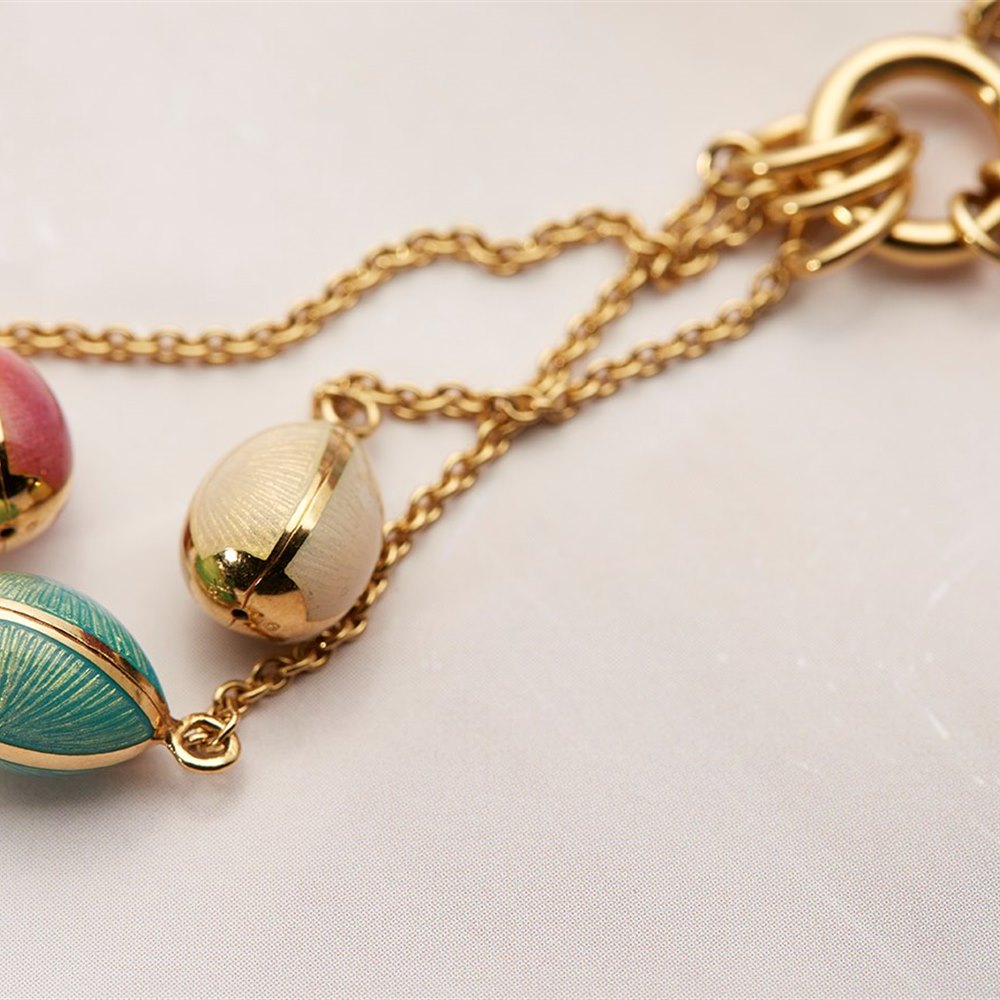 Fabergé 18k Yellow Gold Enamel Egg Drop Necklace