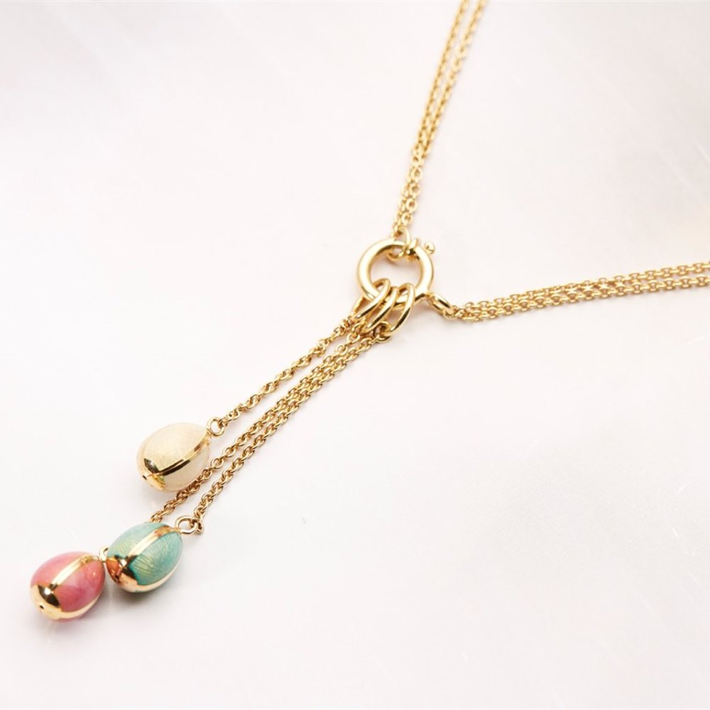 Fabergé 18k Yellow Gold Enamel Egg Drop Necklace