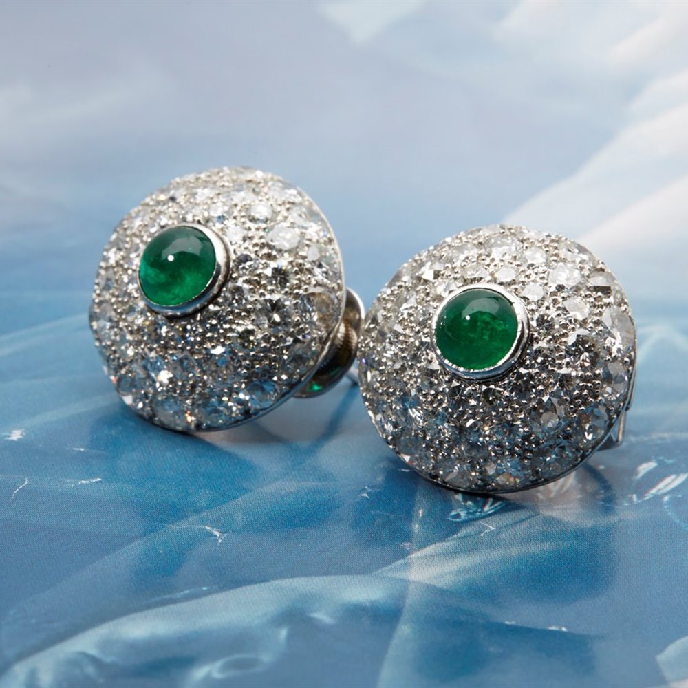 18k White Gold 10.00ct Diamond & Emerald Earrings COM524 | Second Hand ...