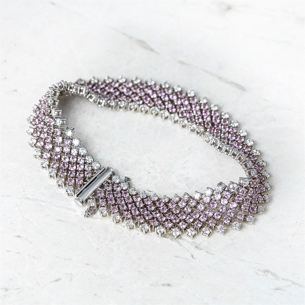 Asprey 18k White Gold Pink Sapphire & Diamond Bracelet