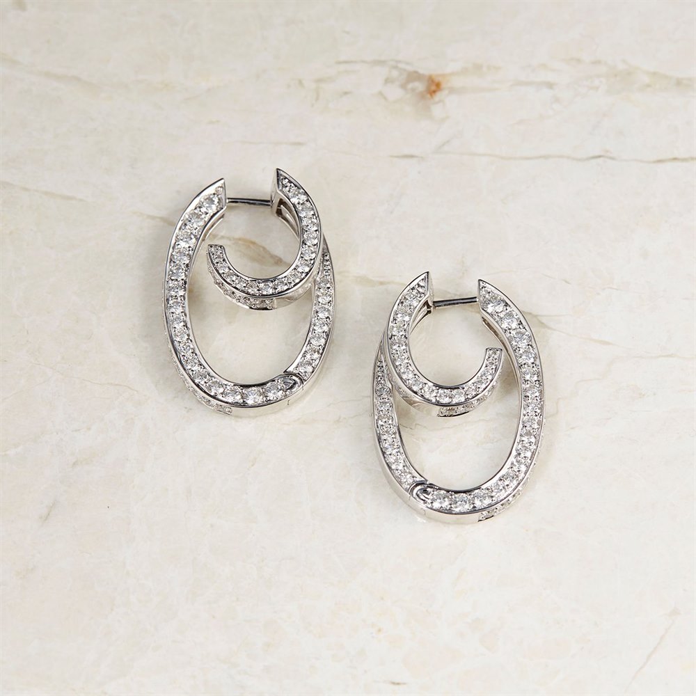 18k White Gold - total weight 11.89 grams 18k White Gold 2.00ct Diamond Hoop Earrings
