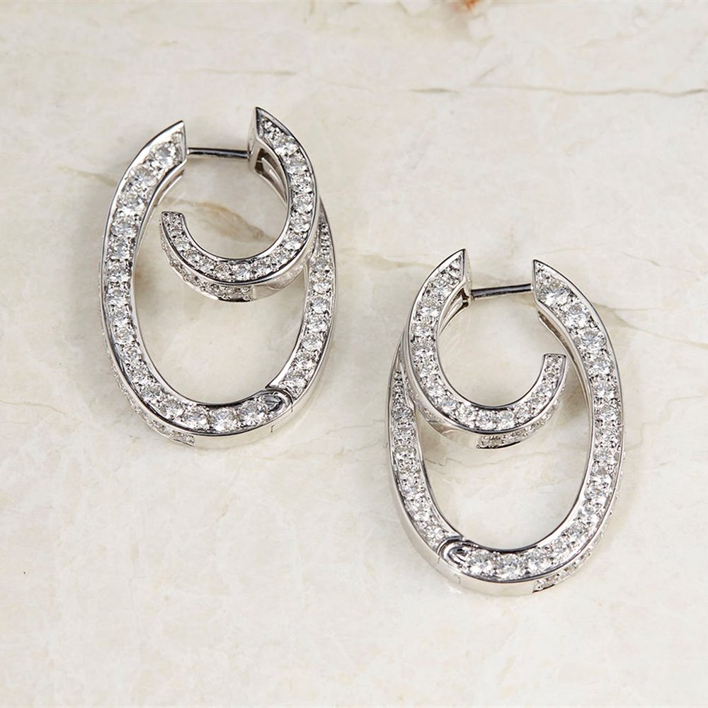 18k White Gold - total weight 11.89 grams 18k White Gold 2.00ct Diamond Hoop Earrings