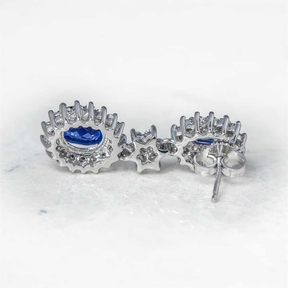 18k White Gold - total weight 7.43 grams 18k White Gold 5.60ct Sapphire & 1.20ct Diamond Drop Earrings