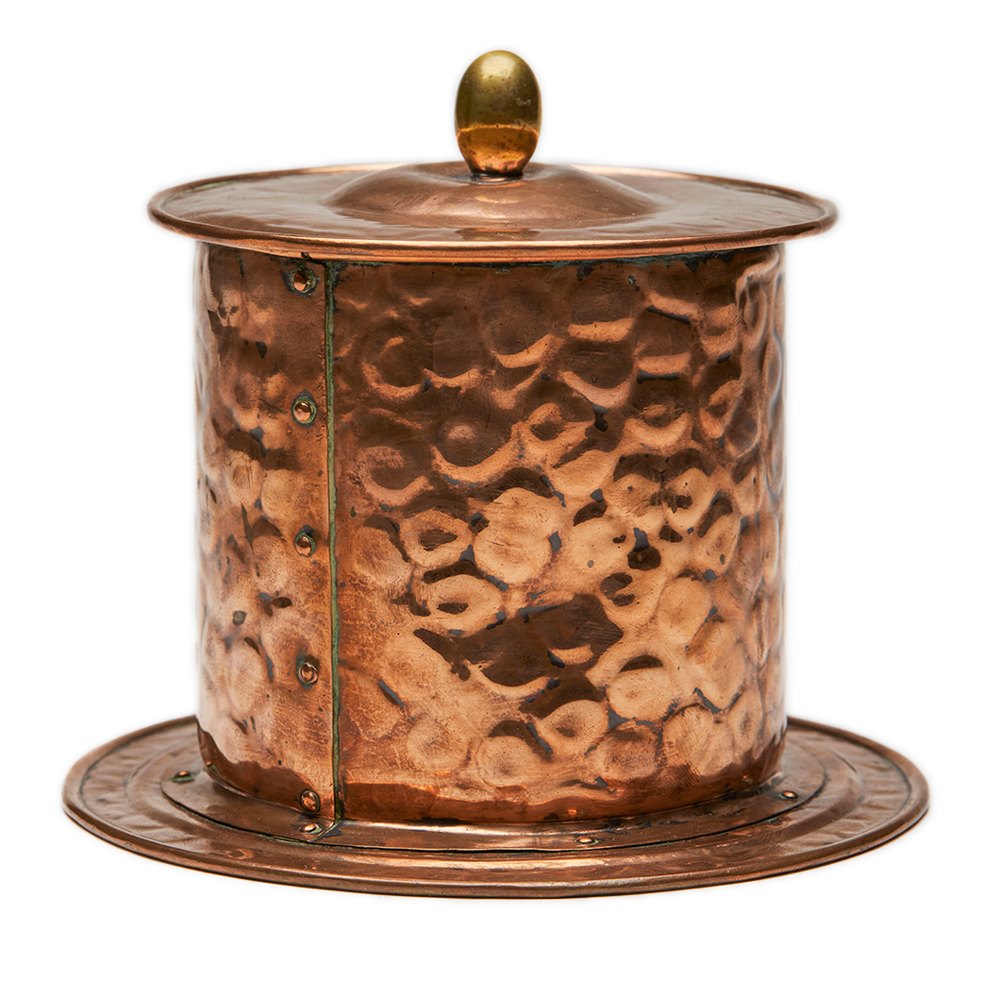 Arts & Crafts Copper Mounted Pottery Tobacco Jar C.1890 Circa 1890