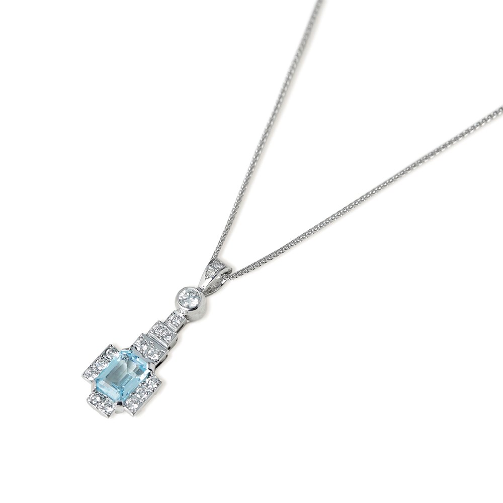 Topaz 18k White Gold Blue Topaz & Diamond Pendant Necklace