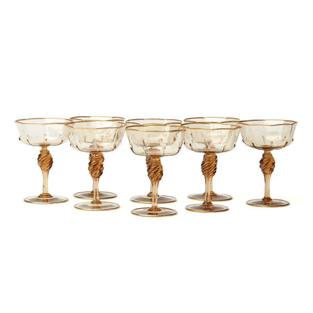 Eight Murano Champagne Glasses 1925 