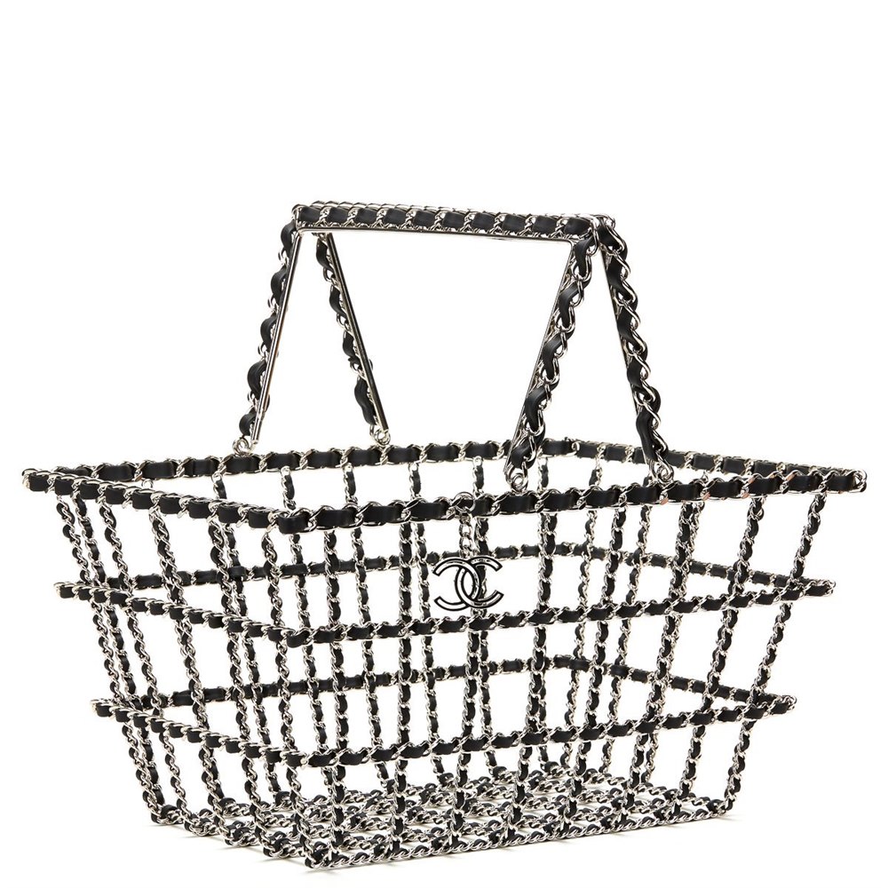 Chanel Silver & Black Calfskin Leather Fall 2014 Act 2 Basket Bag