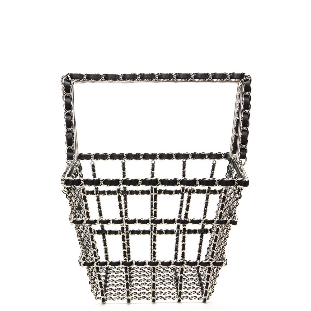 Chanel Silver & Black Calfskin Leather Fall 2014 Act 2 Basket Bag
