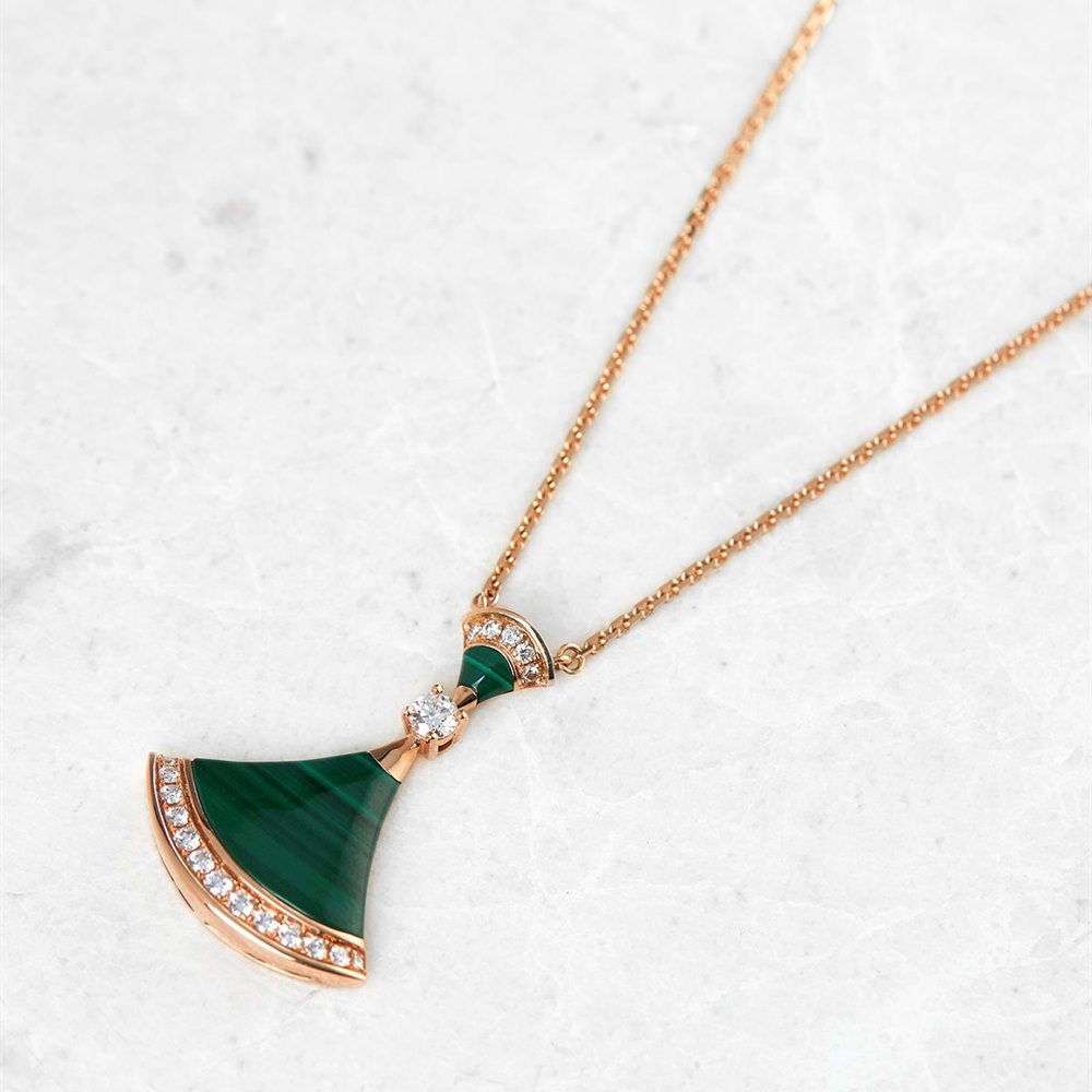 Bulgari 18k Rose Gold Malachite & Diamond Divas' Dream Necklace J427 |  Second Hand Jewellery