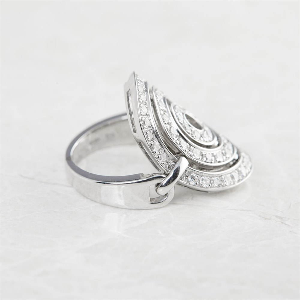 Bulgari 18k White Gold 1.20ct Diamond Cerchi Shield Design Ring