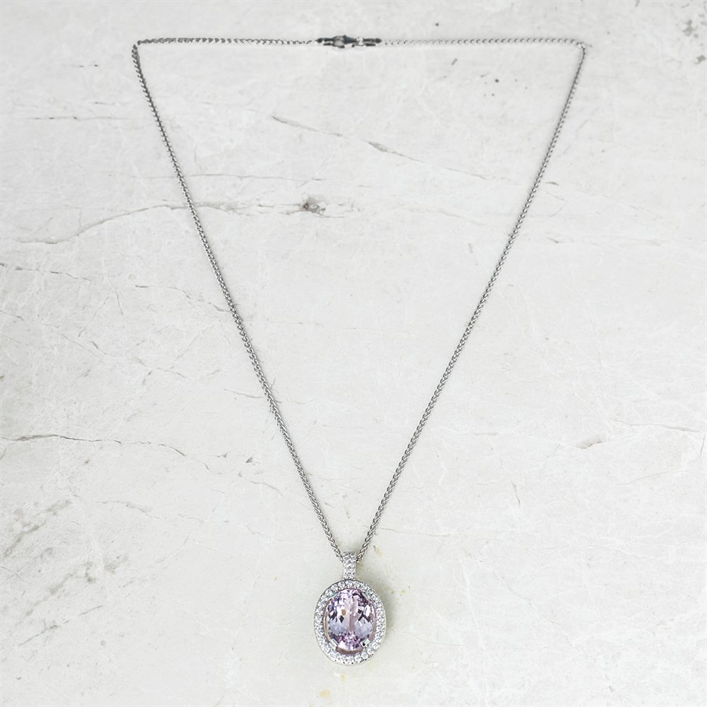 Kunzite 18k White Gold Kunzite & Diamond Pendant Necklace