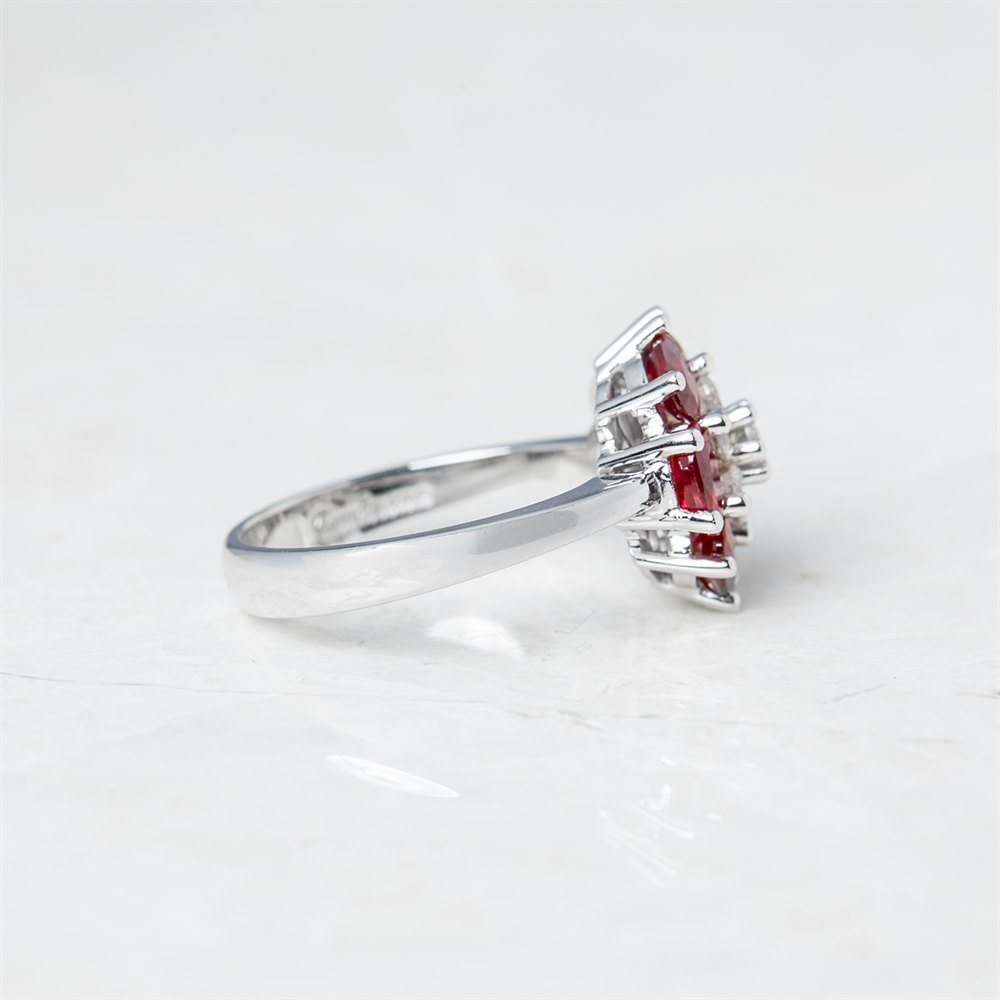 Candame 18k White Gold Ruby & Diamond Flower Design Cocktail Ring