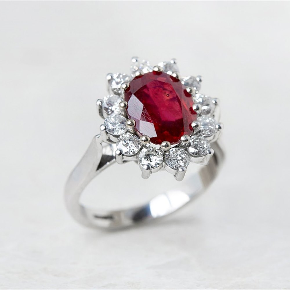 18k White Gold - 6.30 grams 18k White Gold 2.50ct Ruby & 1.00ct Diamond Cocktail Ring