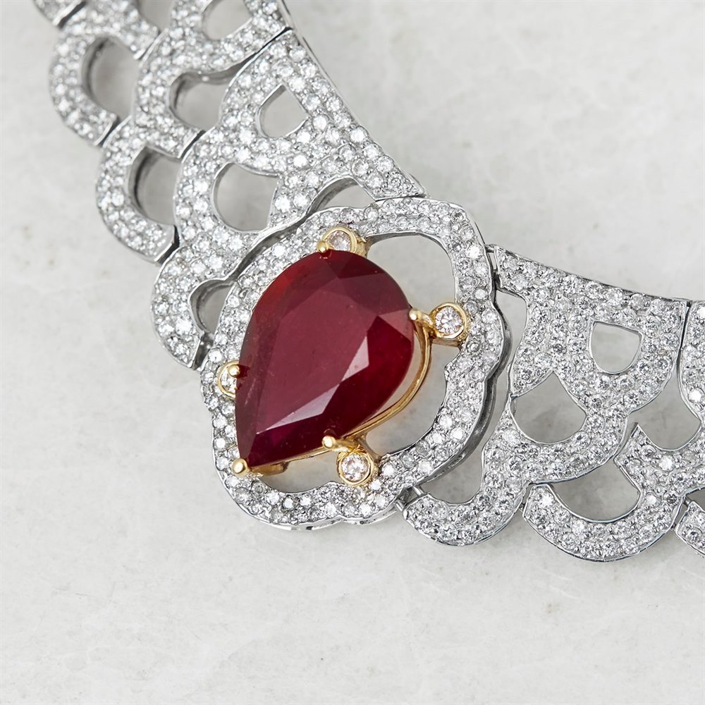 14 White Gold & Yellow Gold 14 White Gold 12.00ct Ruby & 10.75ct Diamond Vintage Necklace