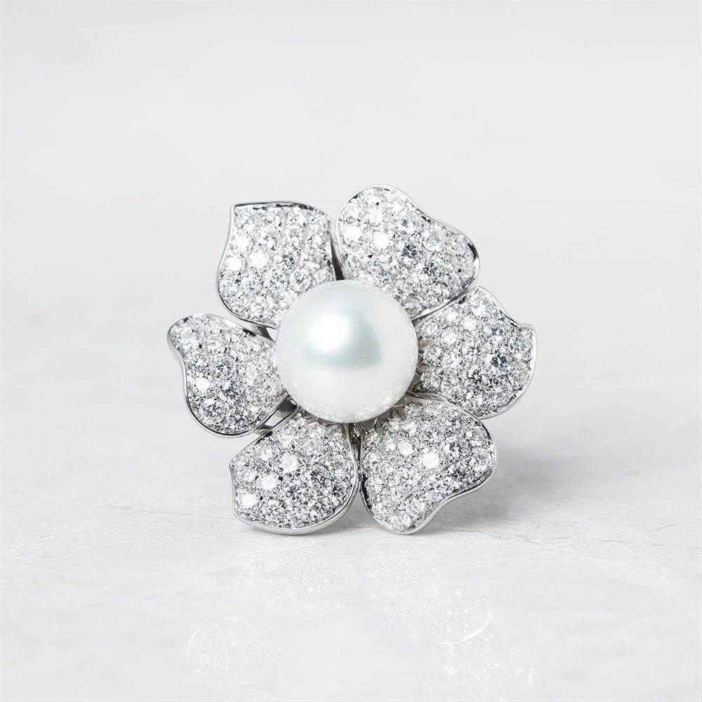 Pearl 18k White Gold South Sea Pearl & Diamond Picchiotti Style Cocktail Ring