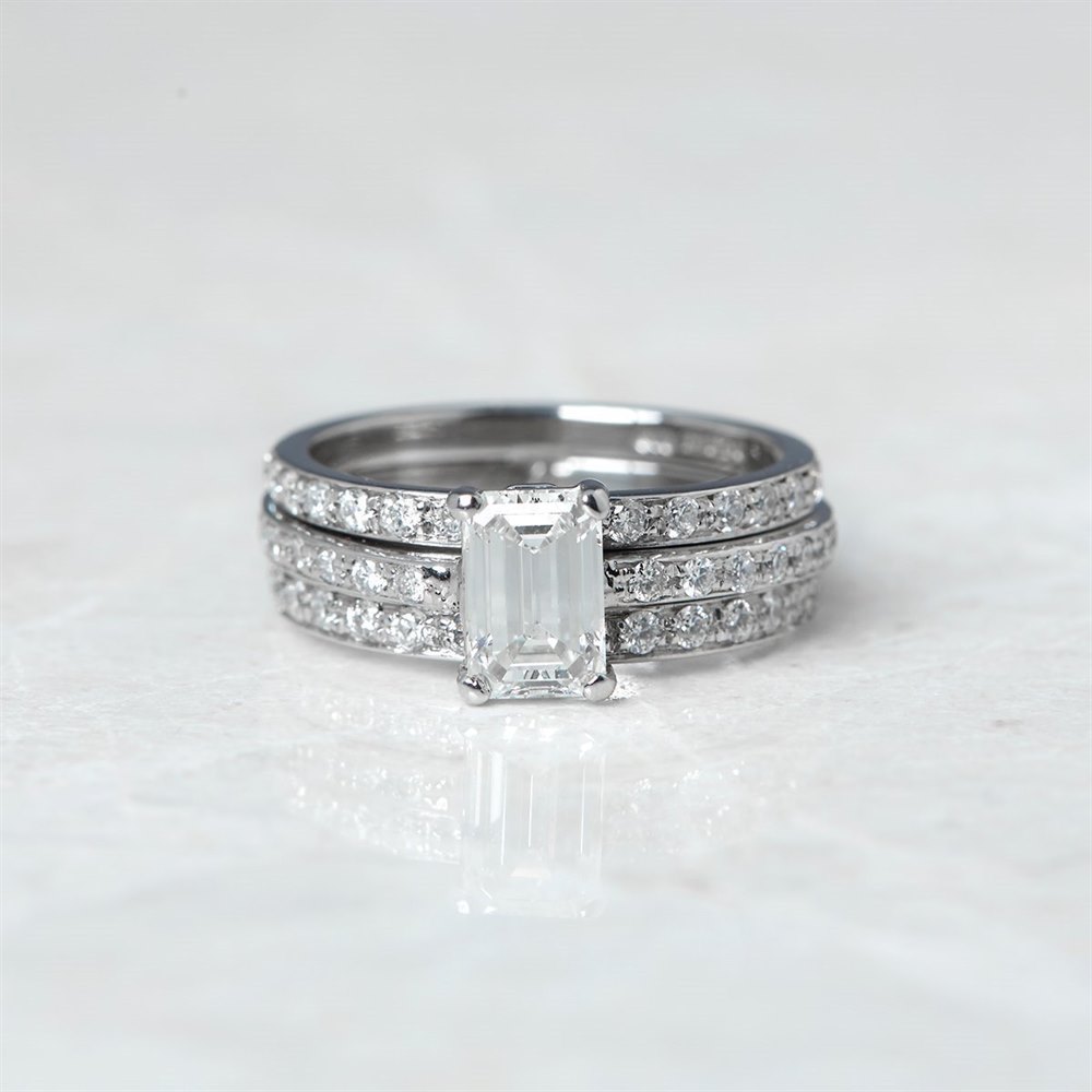 Platinum, total weight - 7.56 grams Platinum 0.94ct Emerald Cut Diamond Three Row Full Eternity Ring