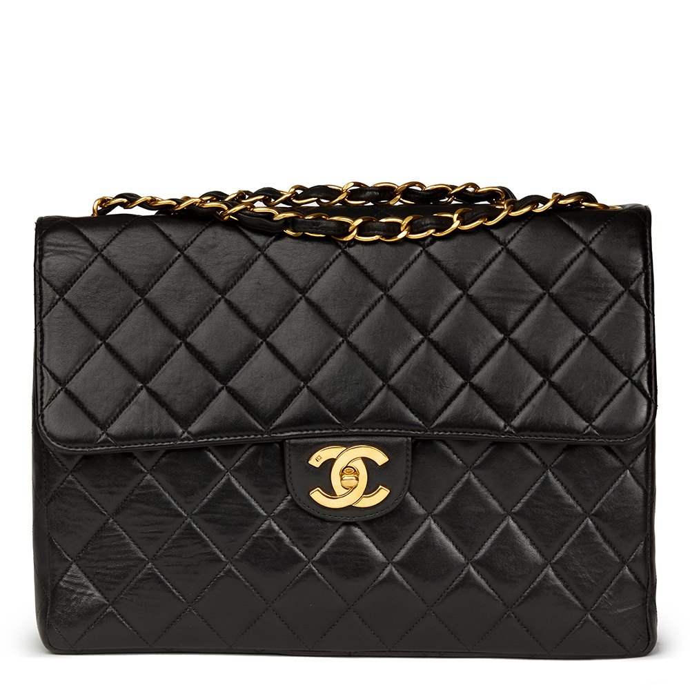 Chanel Jumbo Flap Bag In Black Lambskin With Gold Hardware SOLD