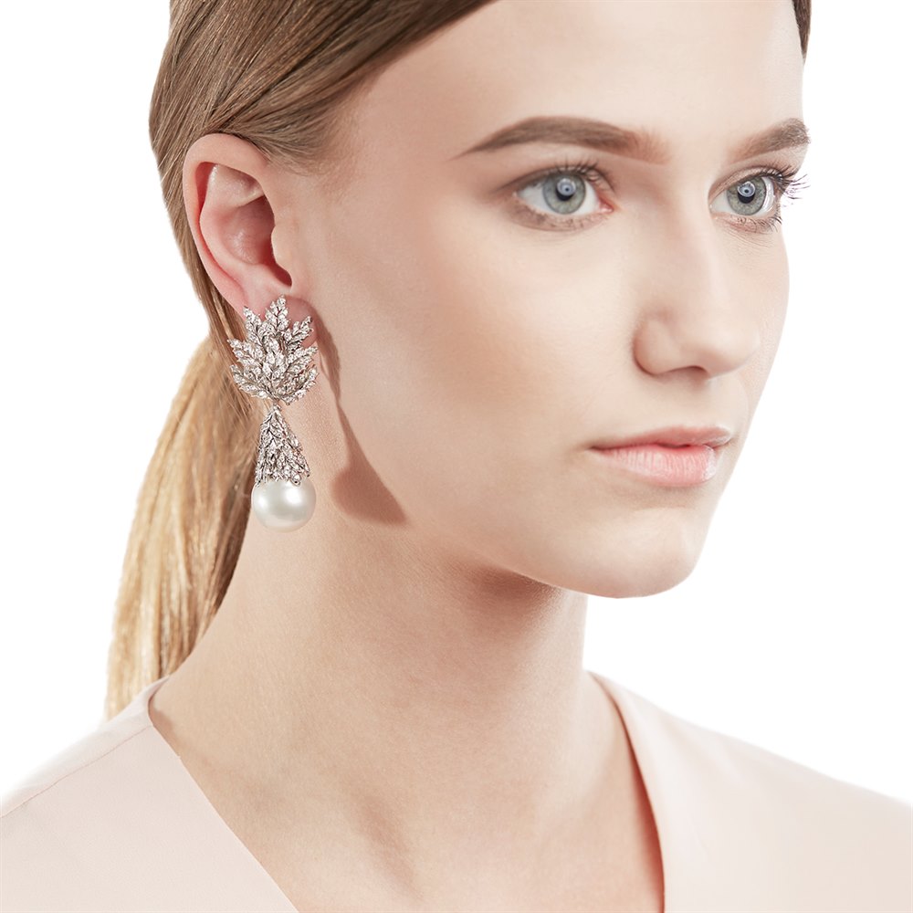 Buccellati 18k White Gold South Sea Pearl & Diamond Detachable Drop Earrings