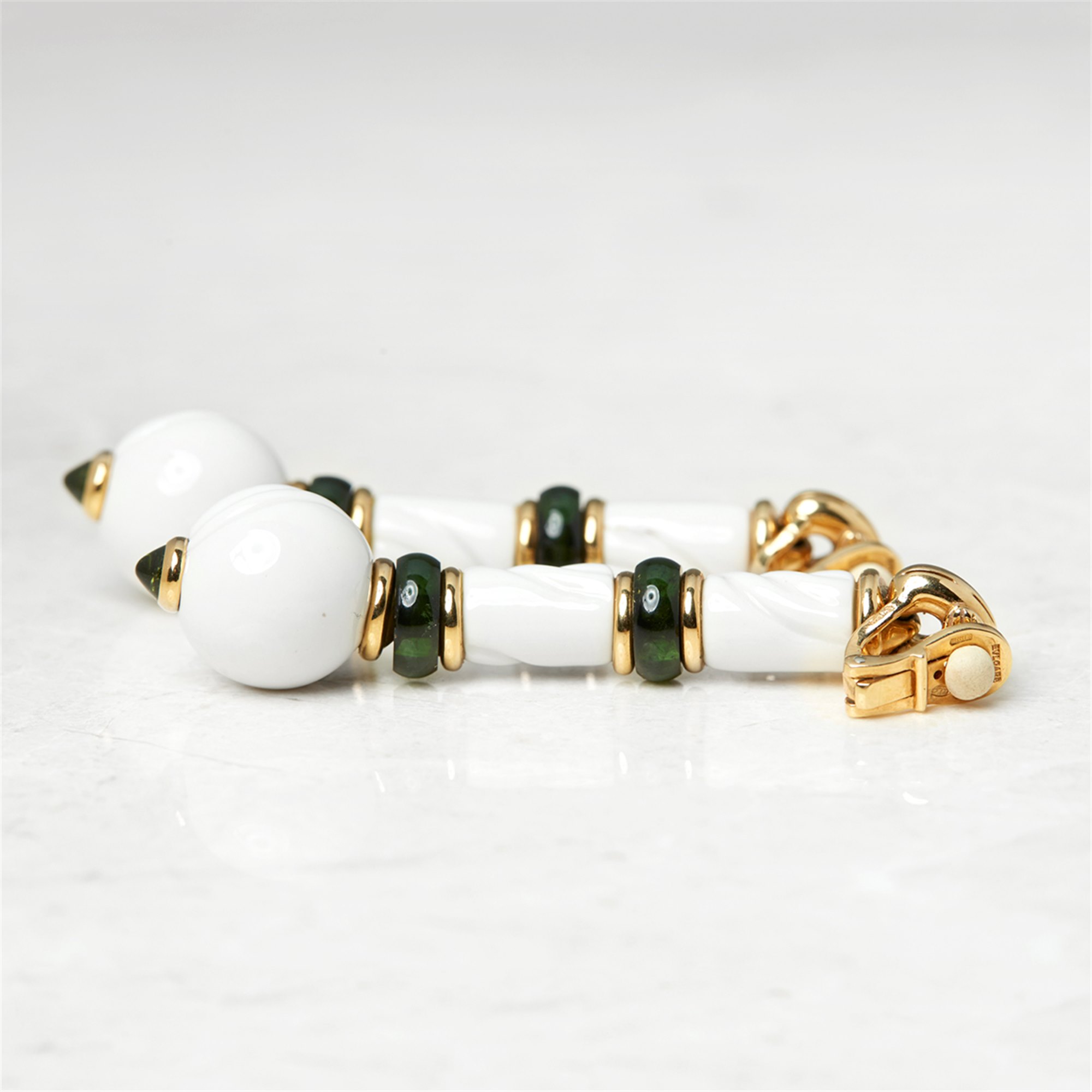 Bulgari 18k Yellow Gold & Porcelain Green Tourmaline Chandra Earrings