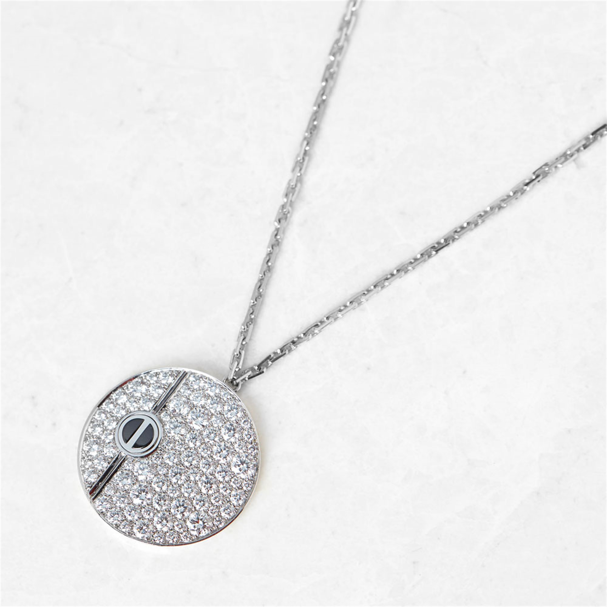 Cartier 18k White Gold Diamond & Onyx Love Pendant Necklace