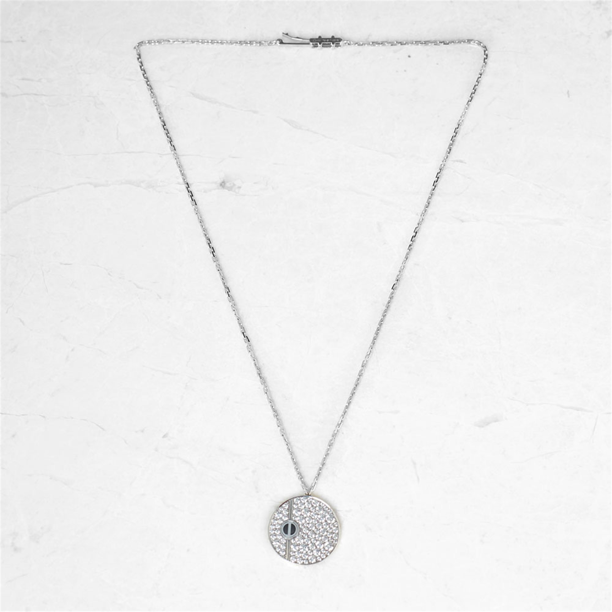 Cartier 18k White Gold Diamond & Onyx Love Pendant Necklace
