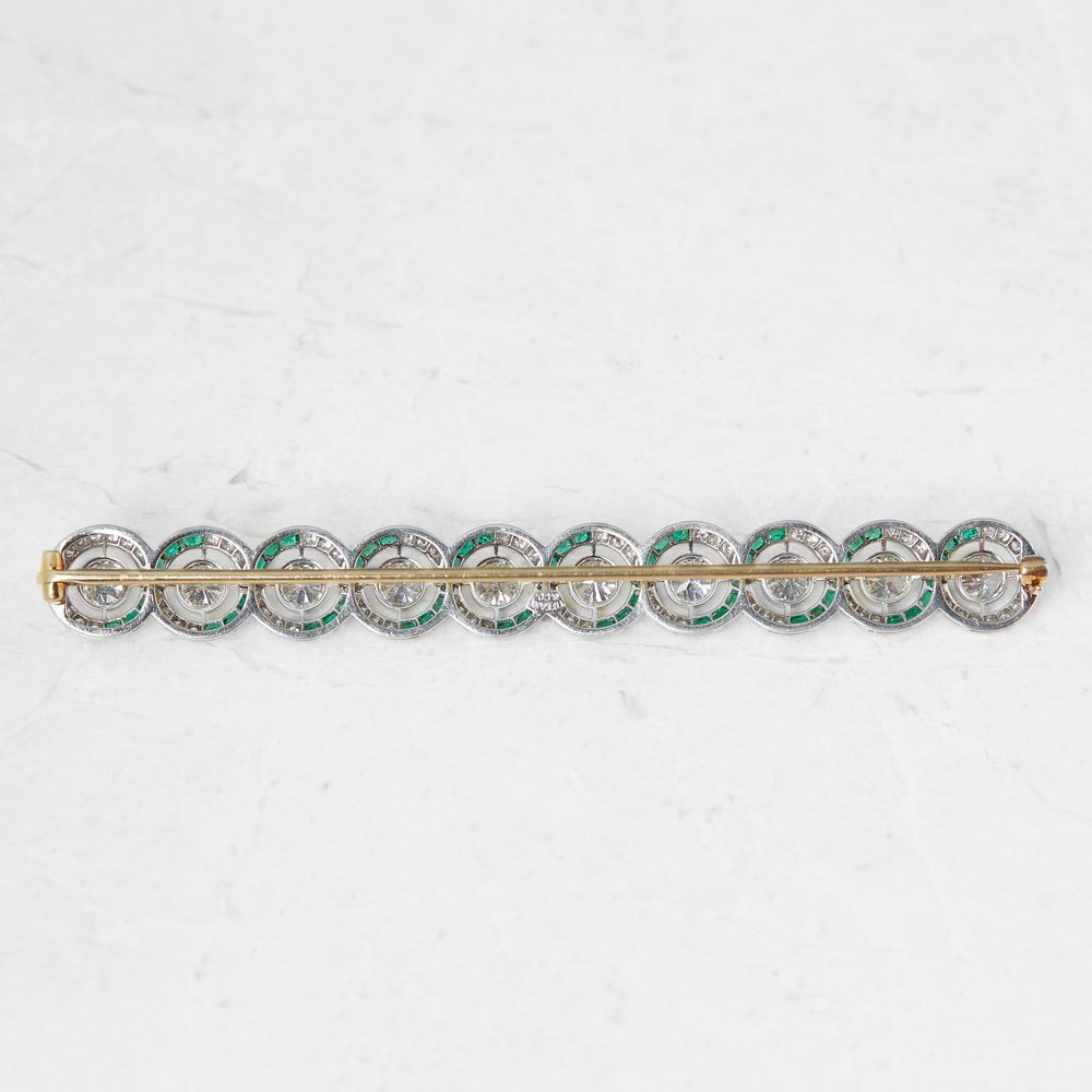 Tiffany & Co. Platinum 4.25ct Diamond & 2.00ct Emerald Art Deco Brooch
