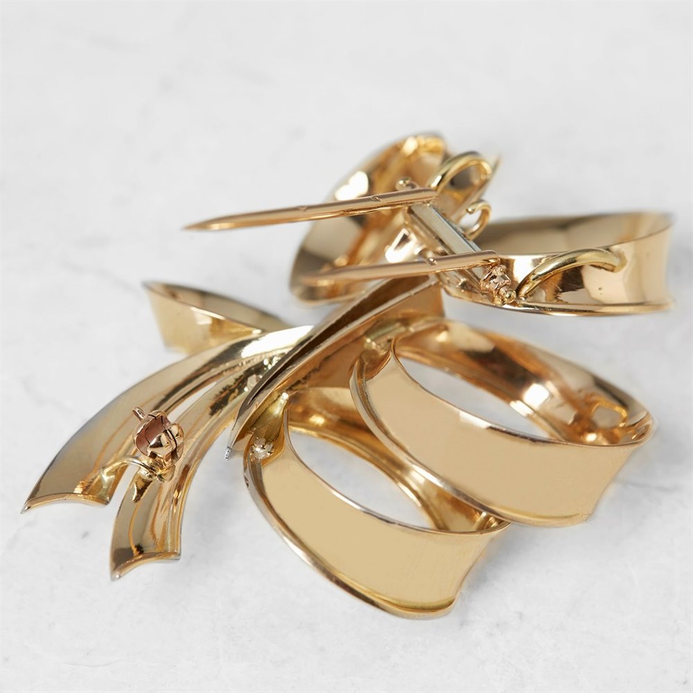 Boucheron 18k Yellow Gold 0.40ct Diamond Ribbon Design Brooch