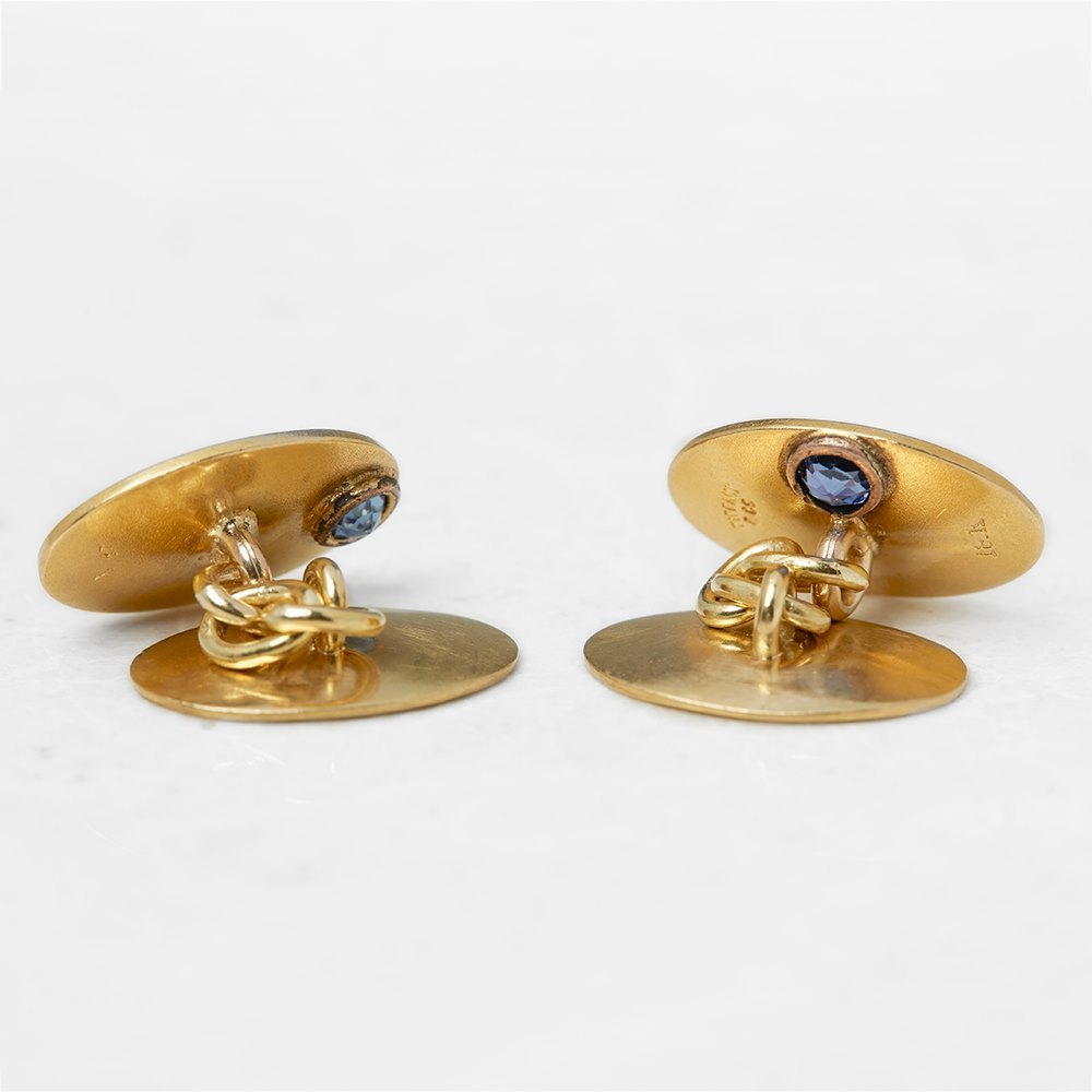 Tiffany & Co. 18k Yellow Gold 0.30ct Sapphire & 0.10ct Diamond Retro Cufflinks
