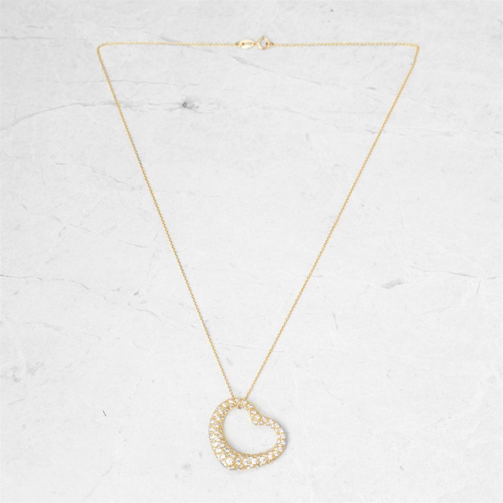 Tiffany & Co. 18k Yellow Gold 2.00ct Diamond Open Heart Elsa Peretti Necklace